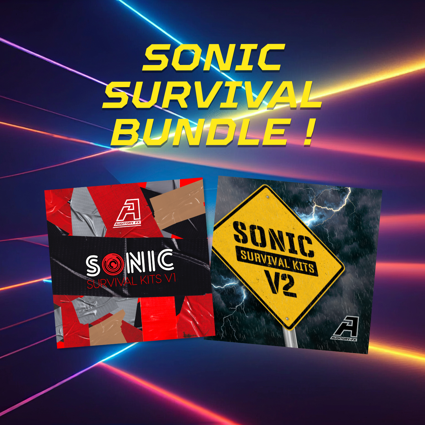 Digital download of the Sonic Survival Bundle by AUDITORY FX featuring various sound effects and survival-themed audio elements.